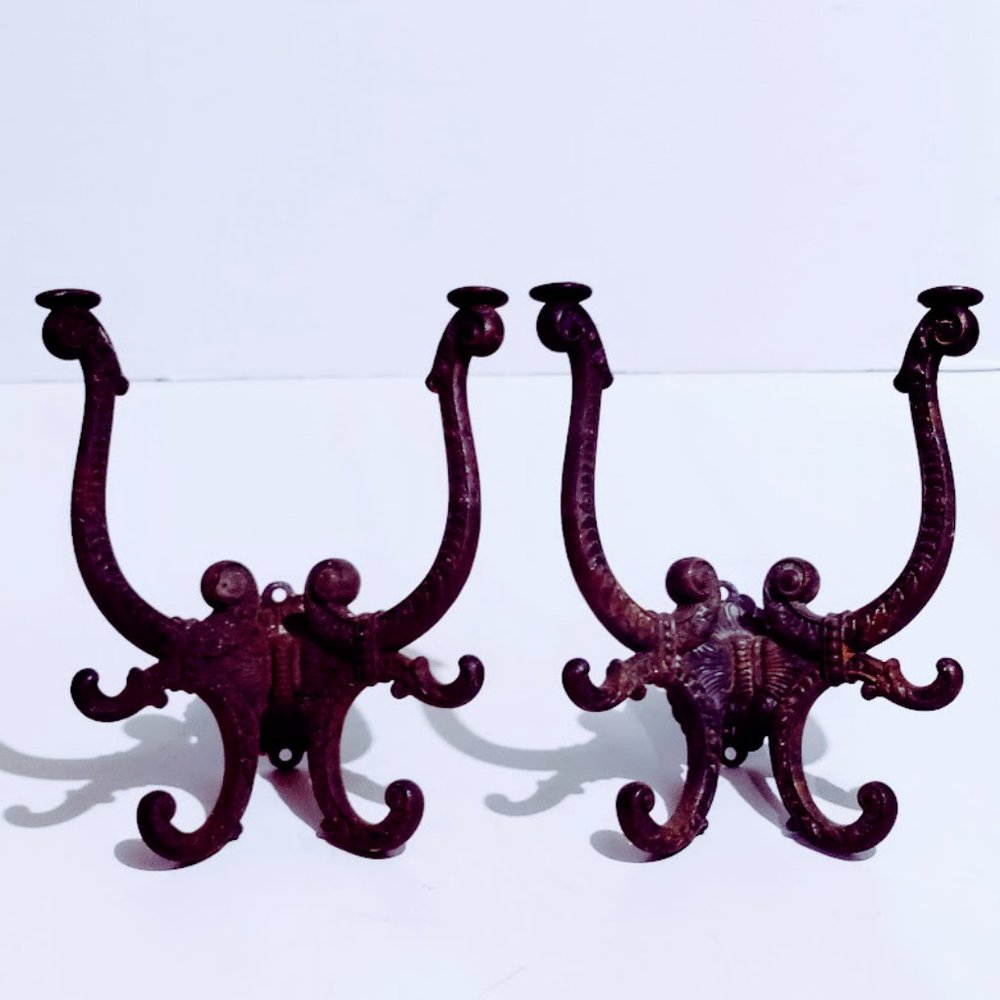 VINTAGE Antique Victorian Cast Iron Octopus-Style Wall hooks / Hangers